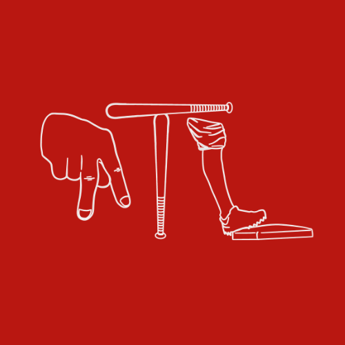 Atlanta inspired southern baseball graphic design with hand, bat, and leg illustration on red background