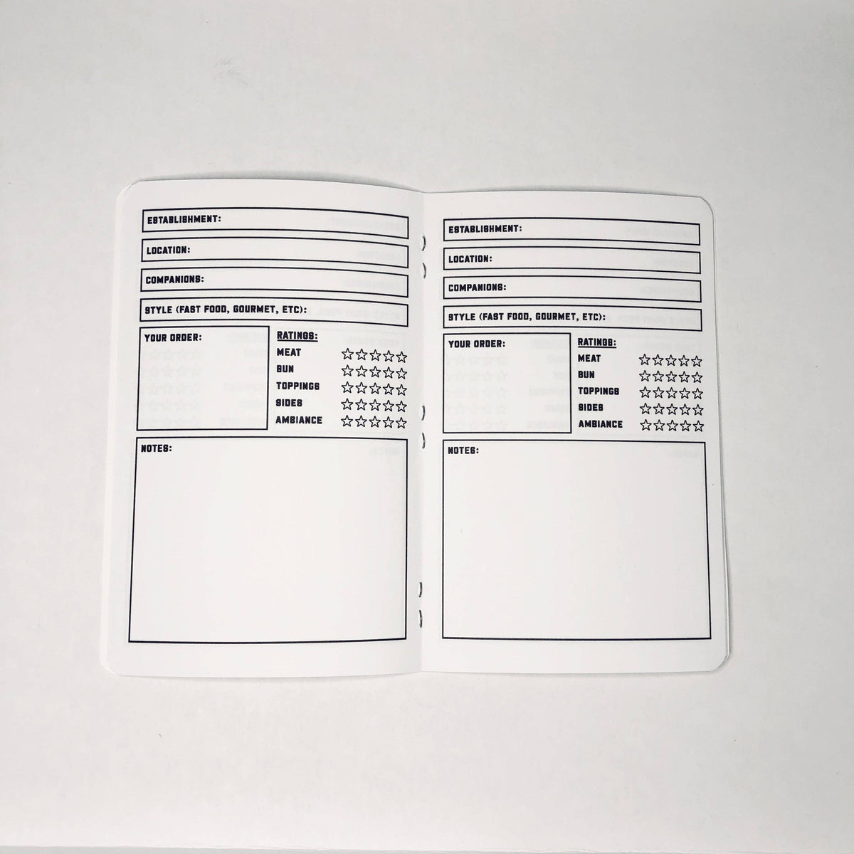 Burger Log Book - Two 20-page books - Rate Burger adventures