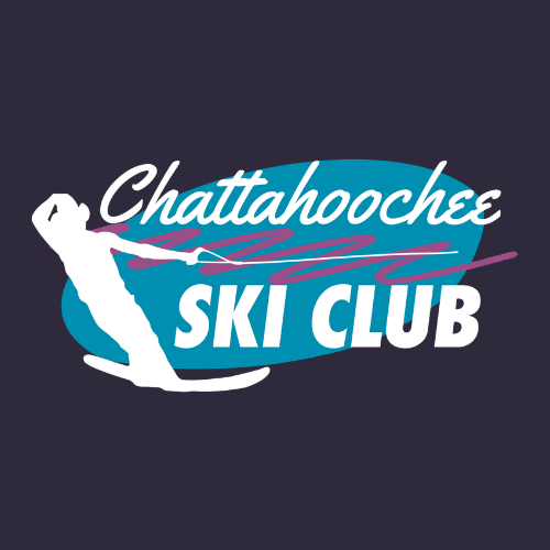 Logo of the Chattahoochee Ski Club with a skier silhouette on a dark background