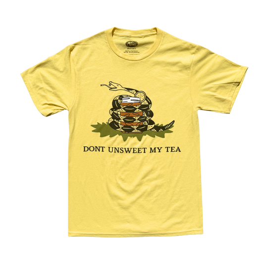 Funny southern saying shirt Don't Unsweet My Tea yellow t shirt with snake and sweet tea illustration