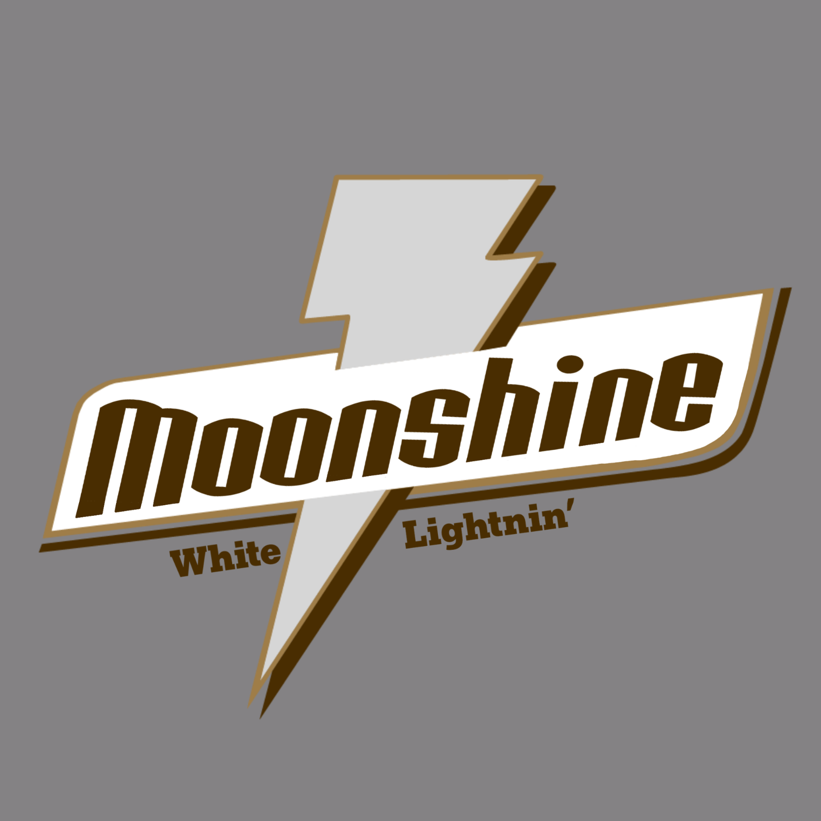 Logo for 'Moonshine White Lightnin'' on a gray background